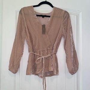 NWT Light Pink J.Crew Faux Wrap Crushed Velvet Blouse